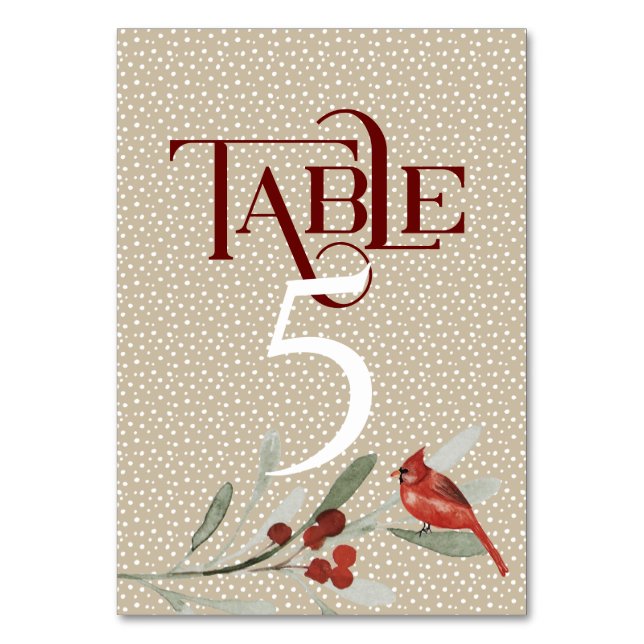 Einfaches Winter mit Kardinal Hochzeitsempfang #5 Tischnummer (Vorderseite)