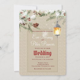 Einfaches Winter mit Lattern und Grüntönen Hochzei Ankündigung