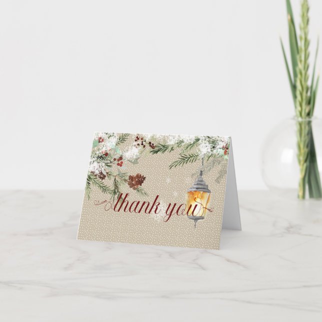 Einfaches Winter mit Lattern Wedding Danke (Vorderseite)