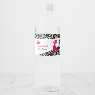 Einfaches Zebra mit rosa Details Brautparty Wasserflaschenetikett