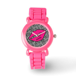 Einfaches Zebra mit rosa Lippen Personalisiert Armbanduhr