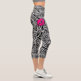 Einfaches Zebra mit rosa Lippen Personalisiert Capri Leggings