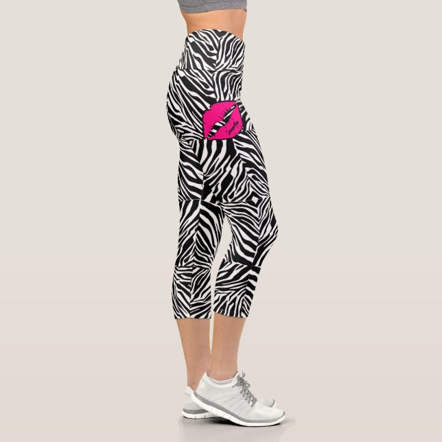 Einfaches Zebra mit rosa Lippen Personalisiert Capri Leggings (Rechts)
