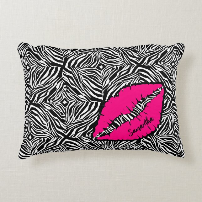 Einfaches Zebra mit rosa Lippen Personalisiert Dekokissen (Vorderseite)