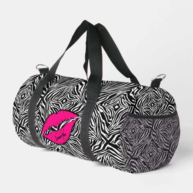 Einfaches Zebra mit rosa Lippen Personalisiert Duffle Bag (Rechte Ecke)