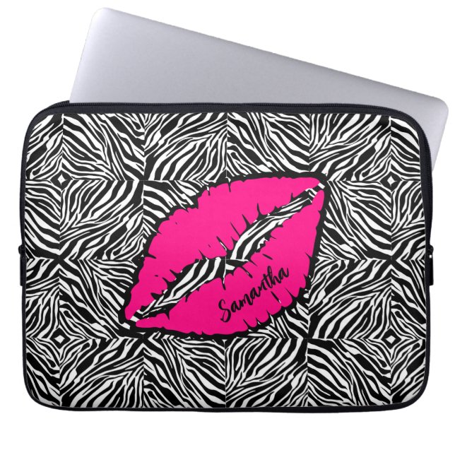 Einfaches Zebra mit rosa Lippen Personalisiert Laptopschutzhülle (Vorderseite)