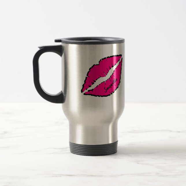 Einfaches Zebra mit rosa Lippen Personalisiert Reisebecher (Links)