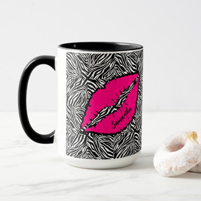 Einfaches Zebra mit rosa Lippen Personalisiert Tasse (Mit Donut)