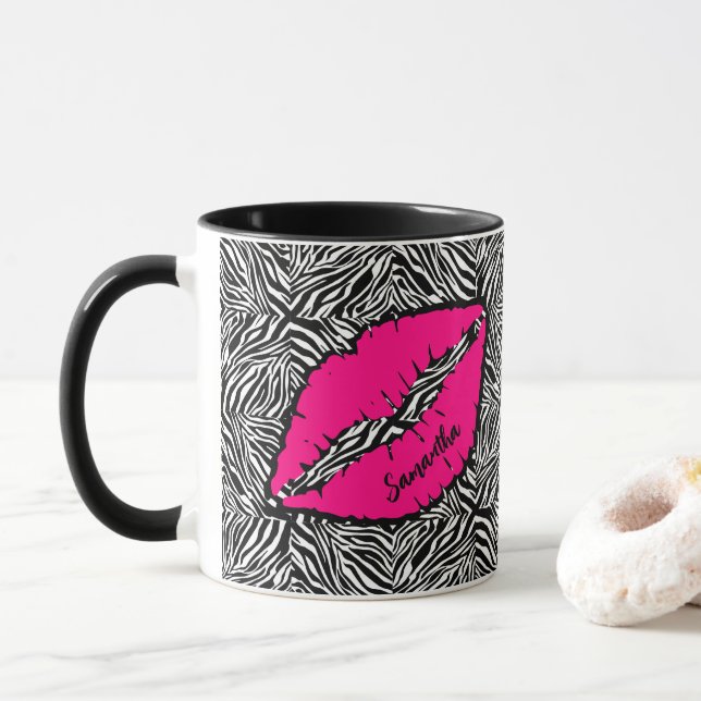 Einfaches Zebra mit rosa Lippen Personalisiert Tasse (Mit Donut)