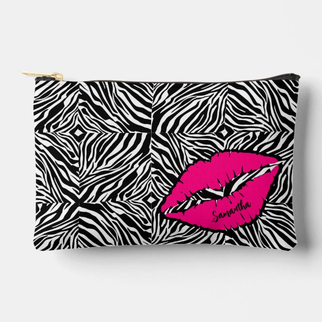 Einfaches Zebra mit rosa Lippen Personalisiert Zubehörtasche (Vorderseite)