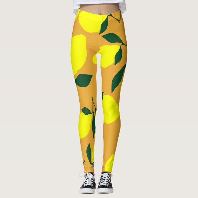 Einfaches Zitronenmuster, orangefarbener Hintergru Leggings (Vorderseite)