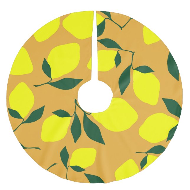 Einfaches Zitronenmuster, orangefarbener Hintergru Polyester Weihnachtsbaumdecke (Vorderseite)