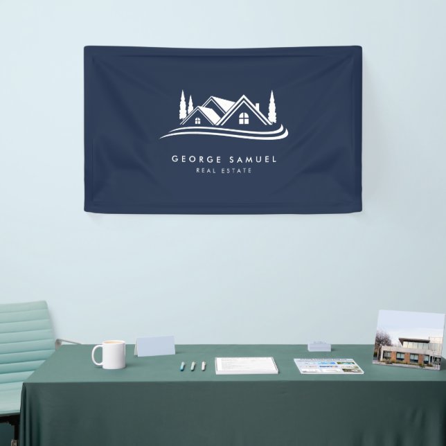 Einfaches Zuhause Logo Navy Blue Realtor, Real Anw Banner (Messeveranstaltung)