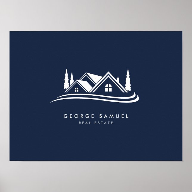 Einfaches Zuhause Logo Navy Blue Realtor, Real Anw Poster (Vorne)