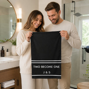 Einfaches Zwei-werden-Eins Schwarz-Weiß-Monogramm Badhandtuch Set