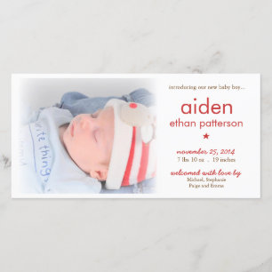 Einfachheit Baby Boy Foto Geburtsankündigung Rot Ankündigung