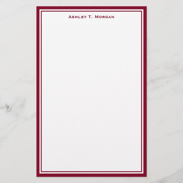 Einfachheit Burgundy White Personalisiert Statione Briefpapier (Vorderseite)