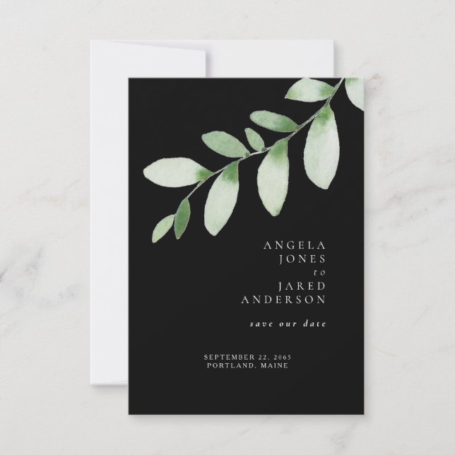 Einfachheit & Foliage Black Wedding Rettete unser  Save The Date (Vorderseite)