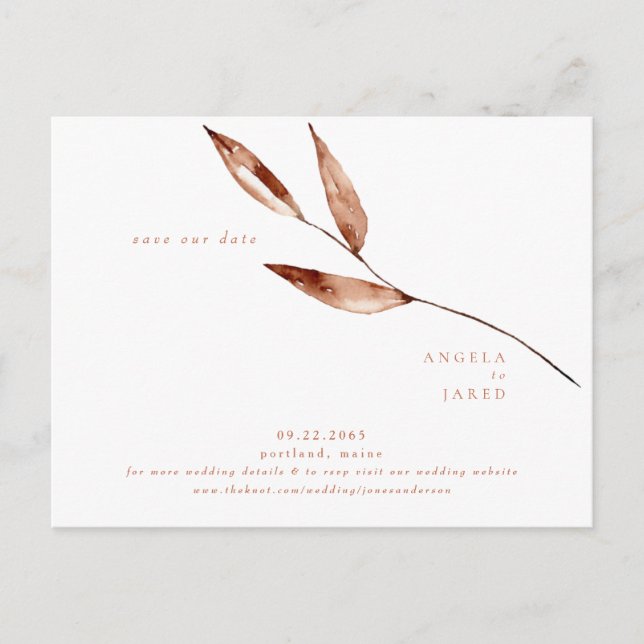 Einfachheit Foliage Terracotta Hochzeit Rett Datum Postkarte (Vorderseite)