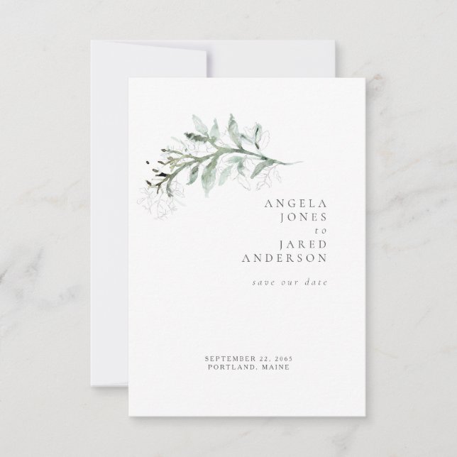 Einfachheit & Foliage White Wedding Rettete unser  Save The Date (Vorderseite)