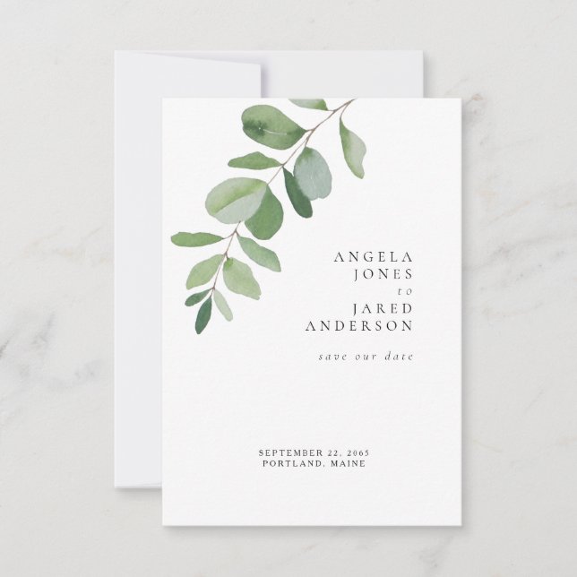 Einfachheit & Foliage White Wedding Save The Date (Vorderseite)