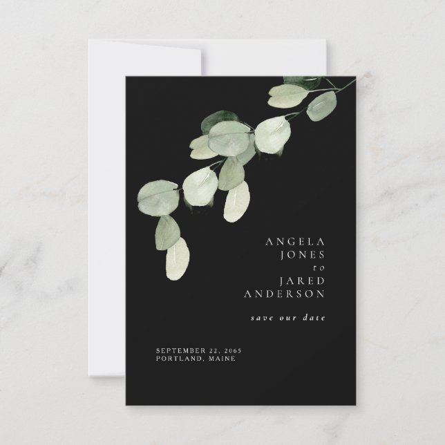Einfachheit und Foliage Black Wedding Save The Date (Vorderseite)
