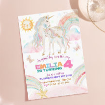 Einfadung zum Geburtstag eines Mädchens Einhorn Re