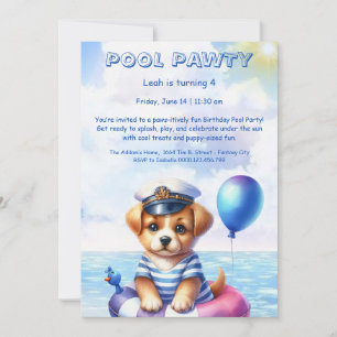 Einfadung zur Geburtstags-Poolparty 'Puppy Splash' Einladung