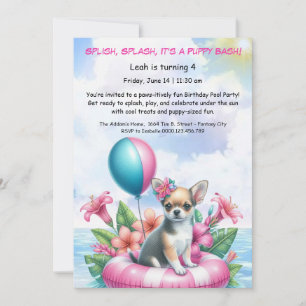 Einfadung zur Geburtstags-Poolparty 'Puppy Splash' Einladung