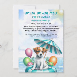 Einfadung zur Geburtstags-Poolparty 'Puppy Splash' Einladung
