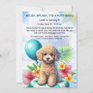 Einfadung zur Geburtstags-Poolparty 'Puppy Splash' Einladung