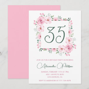 Einfadungen zum 35. Geburtstag Floral Elegant Pink Einladung