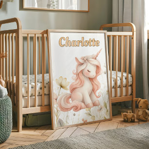 Einfallsreiche Pastell-Einhorn-Wildblume Poster