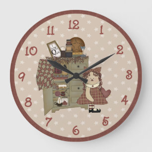 Einfallsreiche Primitive Raggedy Ann Große Wanduhr