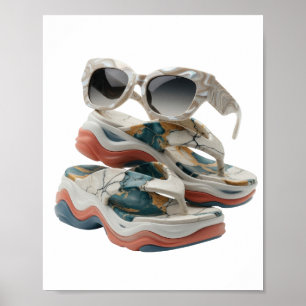 Einfallsreiche silberne MARmor SCHUHE UND SONNENBR Poster