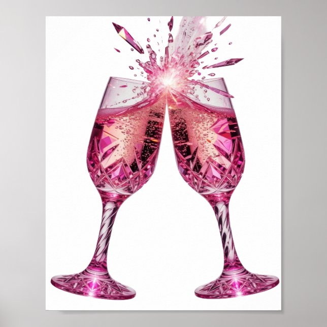 Einfallsreiche silberne PINK CHAMPAGNER GLÄSER Poster (Vorne)