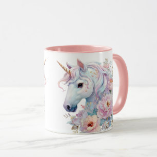 Einfallsreiches Einhorn Pastell-Blumen-Akzente Tasse