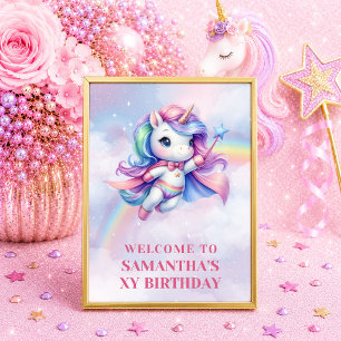Einfallsreiches Einhorn Pastell Mädchen Geburtstag Poster