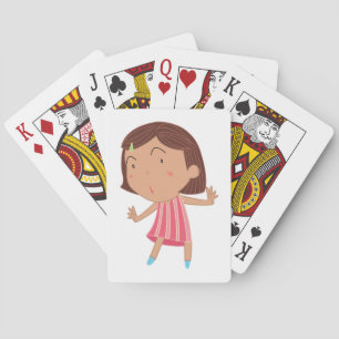 Einfallsreiches kleines Mädchen im rosa gestreifte Spielkarten