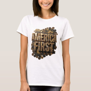 Einfallsreiches Silber AMERIKA ZUERST Grafikdesign T-Shirt