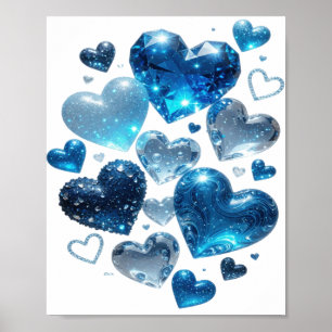 Einfallsreiches Silber BLUE HEARTS 3D-Text-Kunstwe Poster