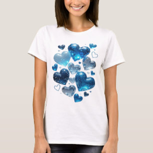 Einfallsreiches Silber BLUE HEARTS 3D-Text-Kunstwe T-Shirt