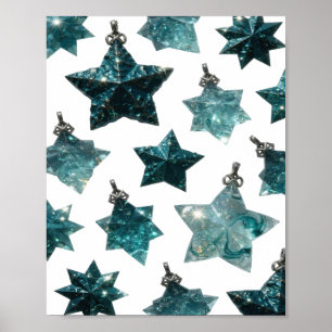Einfangende Silber BLUE STAR ORNAMENTE Poster