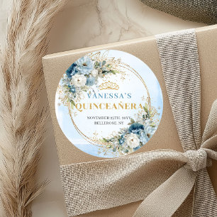 Einfangende staubblaue Goldgrün Quinceañera  Runder Aufkleber