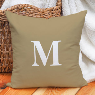 Einfarbig Beige Fette Buchstaben-Monogramm Kissen