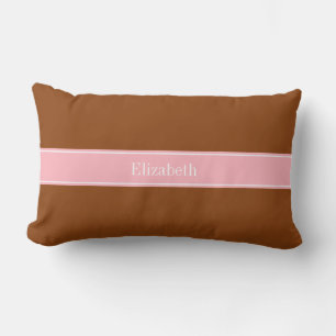 Einfarbig Braun, Namensmonogramm mit rosa Band Lendenkissen