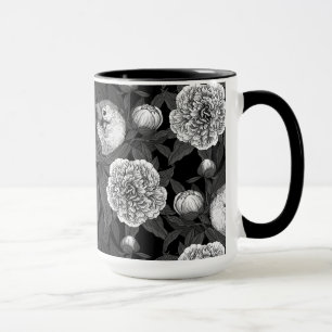 Einfarbige Blume von Vögeln und Birnen, grau Tasse