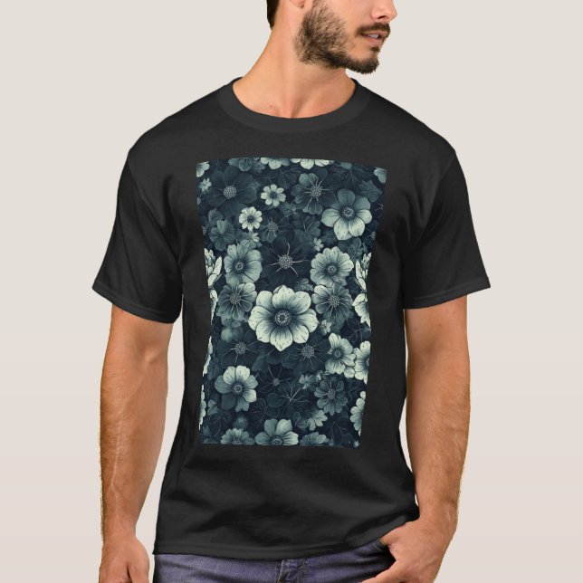 einfarbige Blumengestalt: Schwarz-Weiß T-Shirt (Vorderseite)