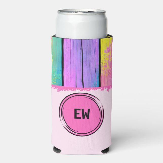 Einfarbige Initialen in Rosa hinzufügen Selters Dosenkühler (Seltzer Vorderseite)