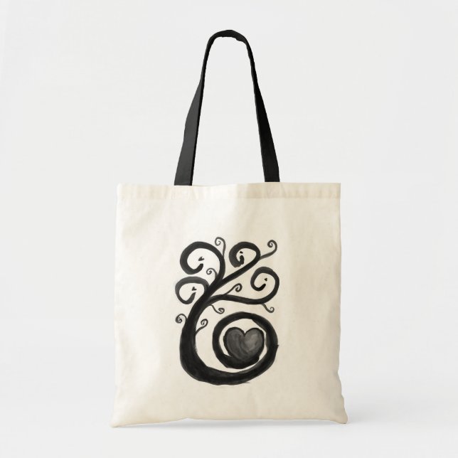 Einfarbige Pflanze des Curly Inky Heart Tote Bag Tragetasche (Vorne)